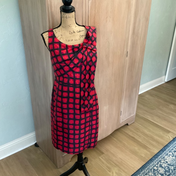π₯ Y2K Marc by Marc Jacobsβ100% Silk Sash Red Check Cocktail Dress Size 10 - Picture 2 of 12